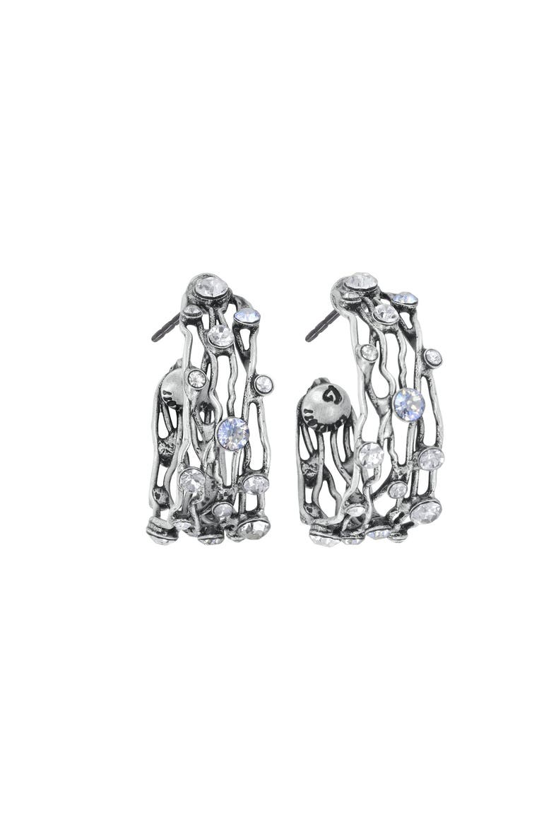 Cages Openwork Crystal Hoop Earrings, Alternate, color, White / Antique Silver
