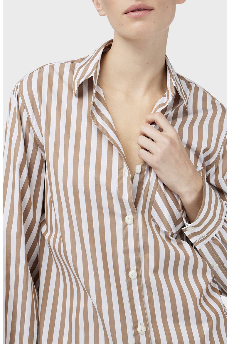 Maxine Stripe Cotton Button-Up Shirt, Alternate, color, BROWN STRIPE