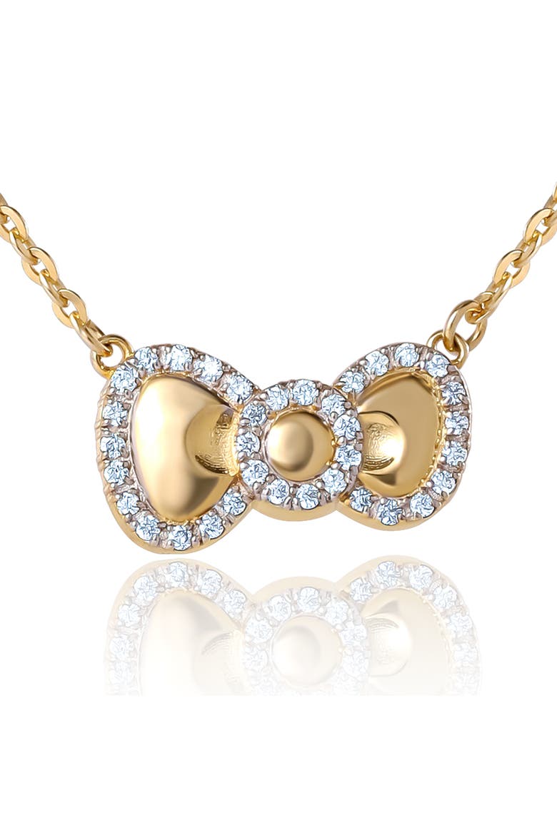 White Sapphire Bow Necklace, 925 PLT 18", Main, color, Gold