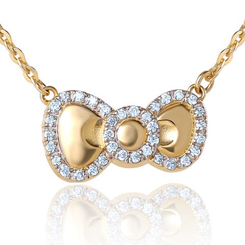 White Sapphire Bow Necklace, 925 PLT 18"