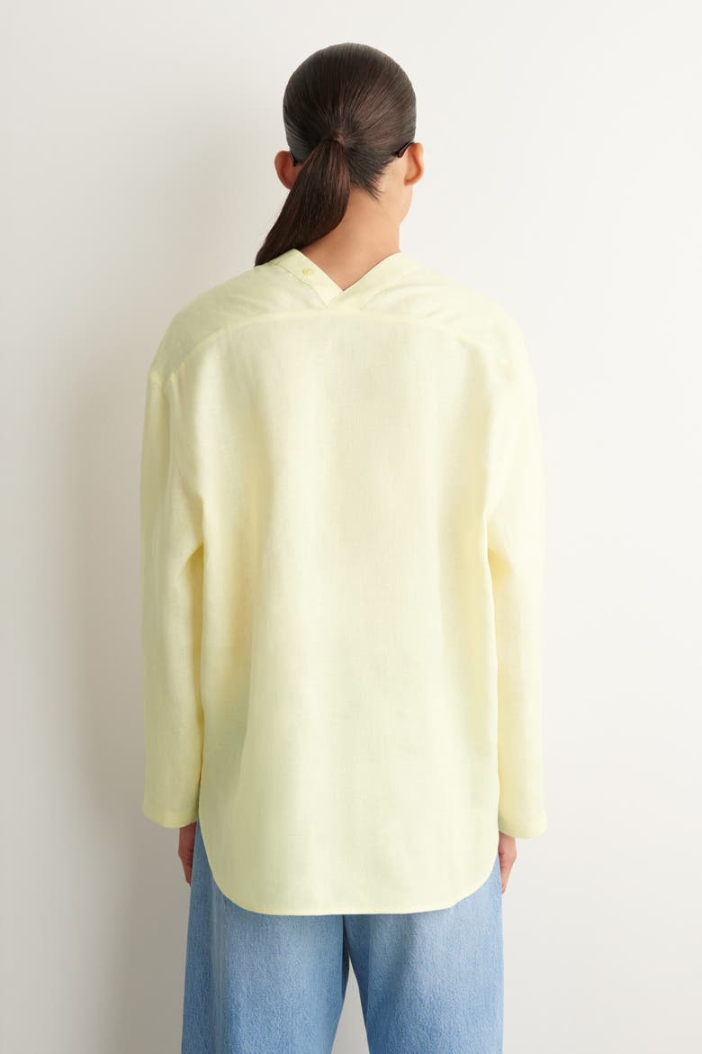 Button-detail Linen V-neck Shirt, Alternate, color, YELLOW