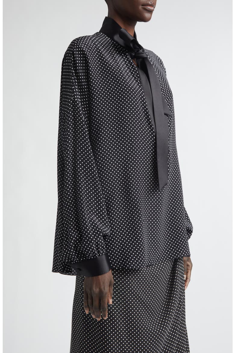 Dot Silk Crepe Tunic Top, Alternate, color, BLACK/ OFF WHITE