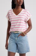 Caslon® Roll Cuff V-Neck T-Shirt