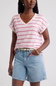 Caslon® Roll Cuff V-Neck T-Shirt