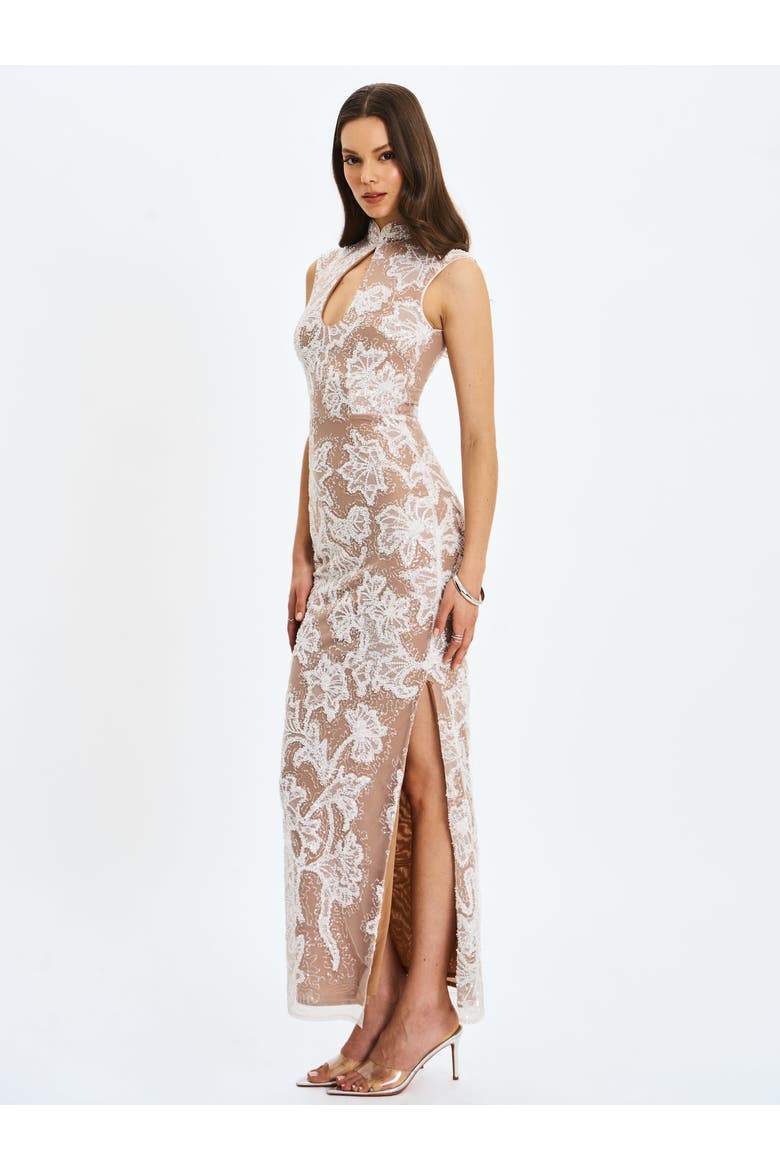 Tavia Beaded Teardrop Neckline Maxi Dress, Alternate, color, White