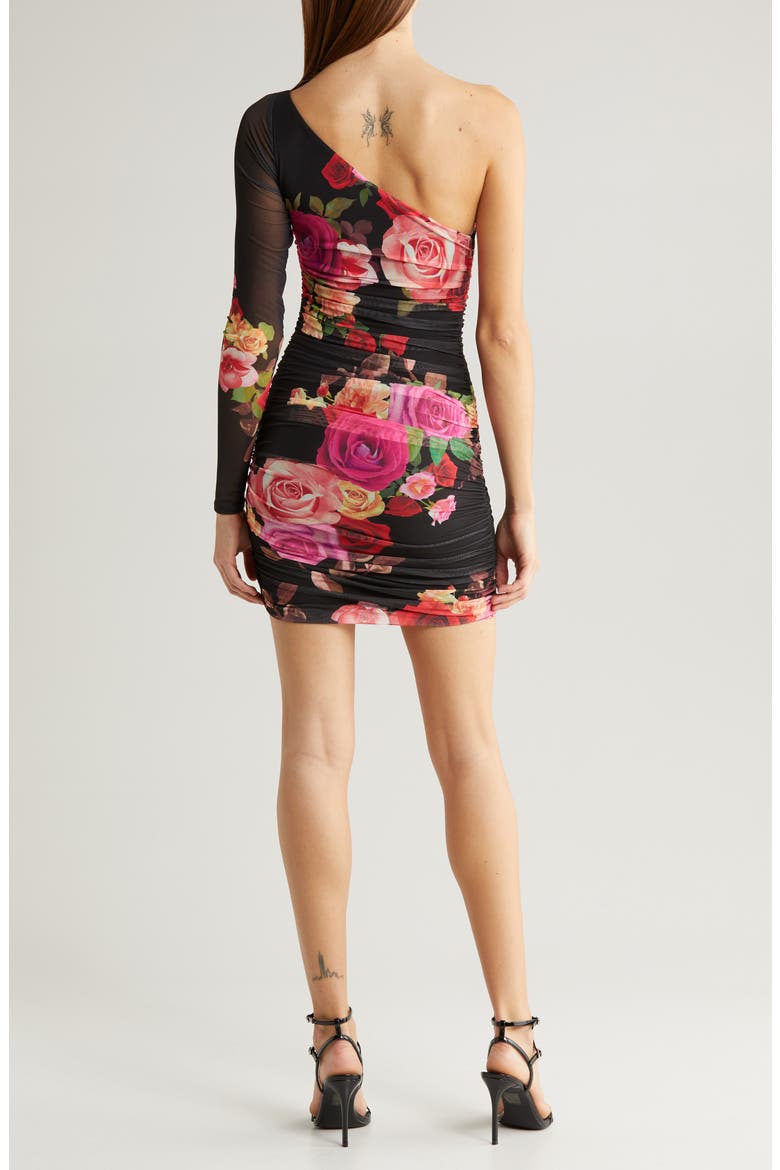 Lula Ruched Long Sleeve Minidress, Alternate, color, NOIR ROSE SWIRL