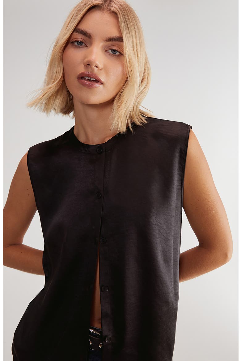 Sleeveless Hammered Satin Top, Alternate, color, BLACK