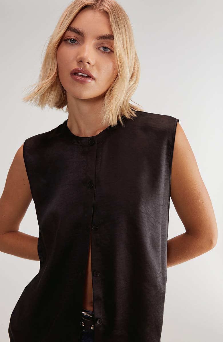 NASTY GAL Sleeveless Hammered Satin Top, Alternate, color, Black
