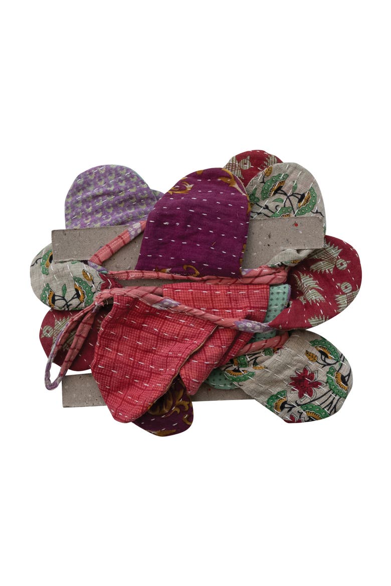 Vintage Cotton Kantha Quilt Pennant Garland, Multicolor, Alternate, color, Purple