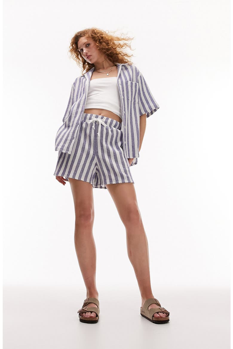 Stripe Oversize Cotton Button-Up Shirt, Alternate, color, MID BLUE