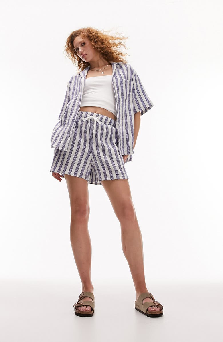 Topshop Stripe Oversize Cotton Button-Up Shirt, Alternate, color, 