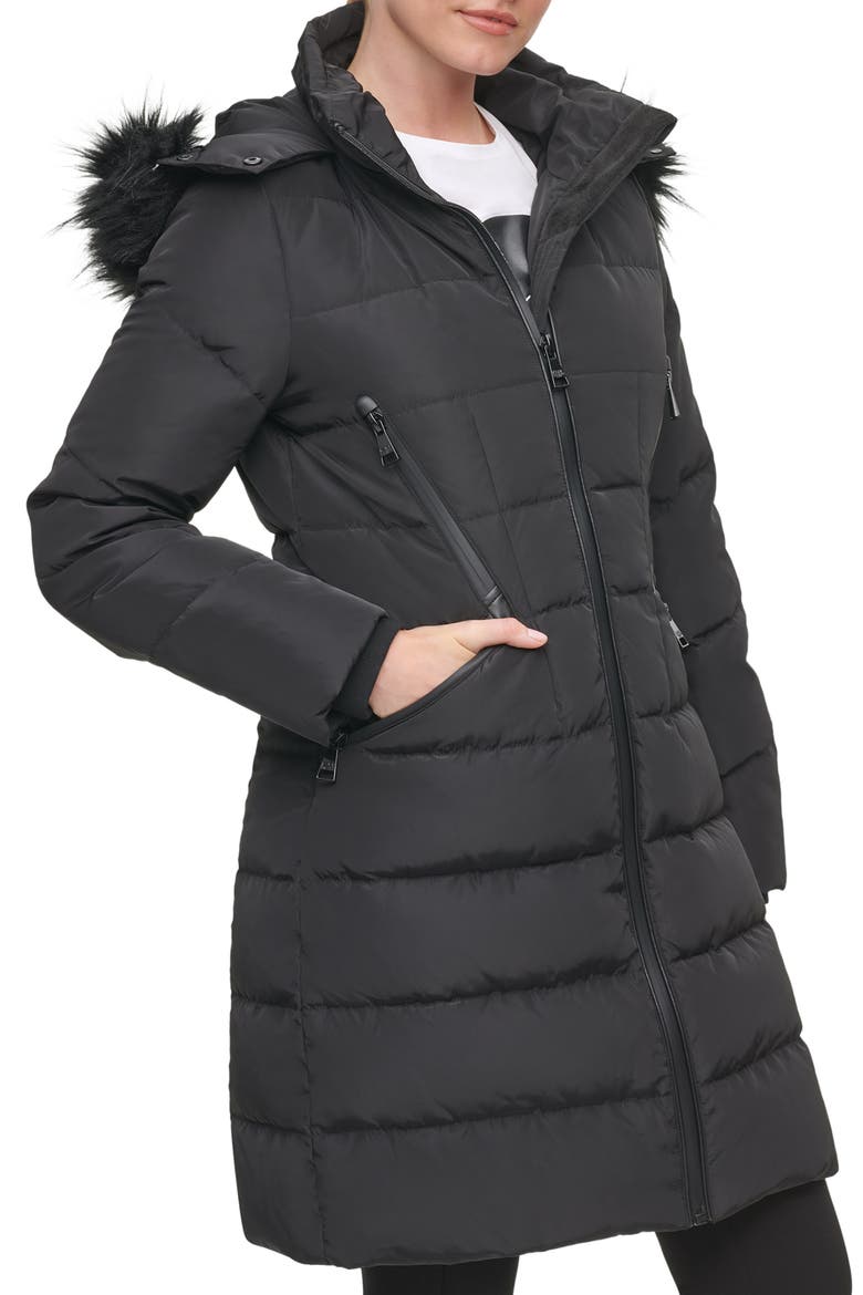 Water Resistant Down & Feather Parka with Faux Fur Trim, Alternate, color, BLACK