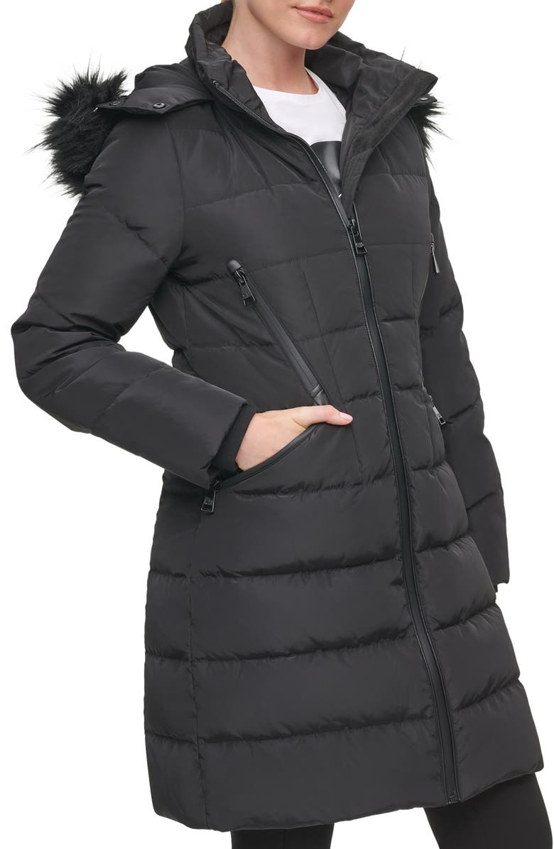 KARL LAGERFELD PARIS Water Resistant Down & Feather Parka with Faux Fur Trim, Alternate, color, 