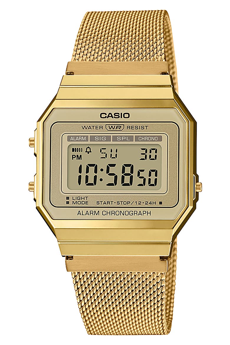 A700WMG-9AVT Mesh Strap Digital Chronograph Watch, 37.4mm x 35.5mm, Main, color, GOLD