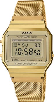 CASIO A700WMG-9AVT Mesh Strap Digital Chronograph Watch, 37.4mm x 35.5mm