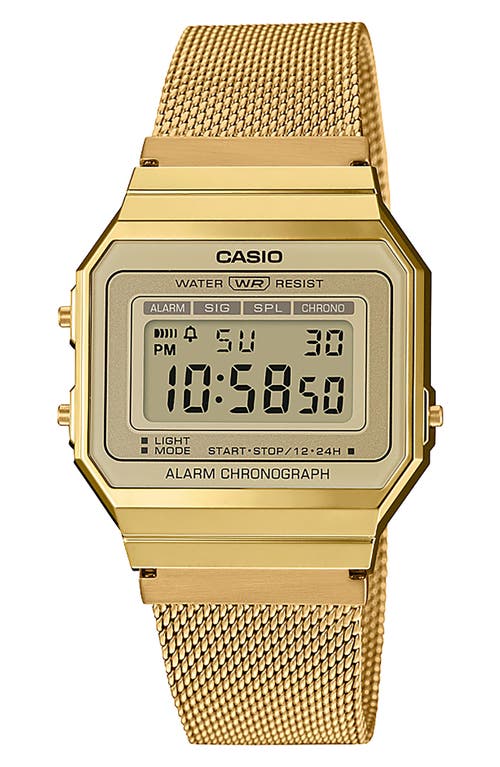 CASIO A700WMG-9AVT Mesh Strap Digital Chronograph Watch, 37.4mm x 35.5mm in Gold  product
