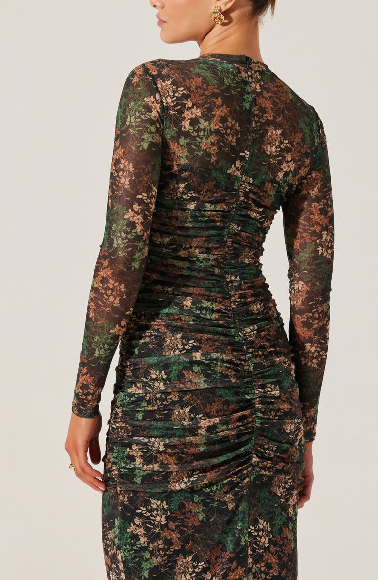 ASTR the Label Floral Ruched Long Sleeve Mesh Dress, Alternate, color,