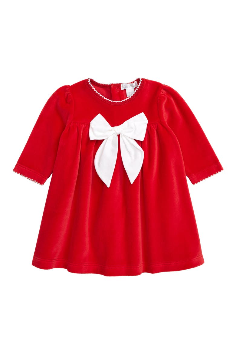 Bow Long Sleeve Velour Dress, Main, color, RED
