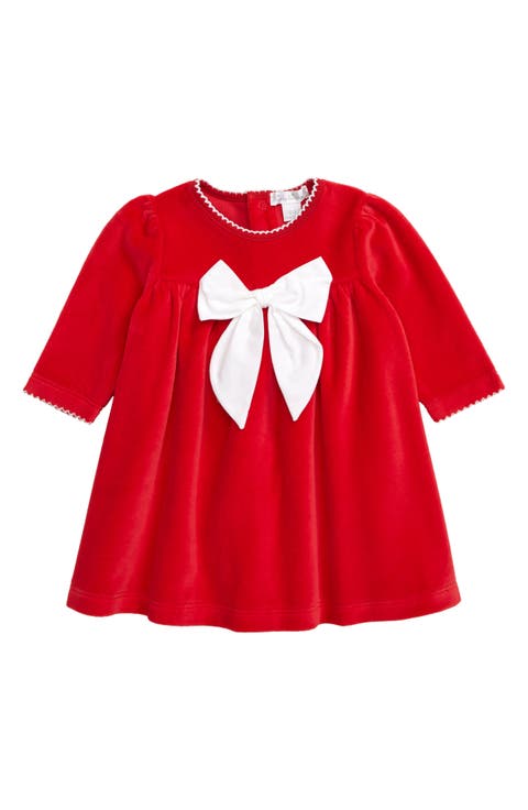 Bow Long Sleeve Velour Dress (Baby)
