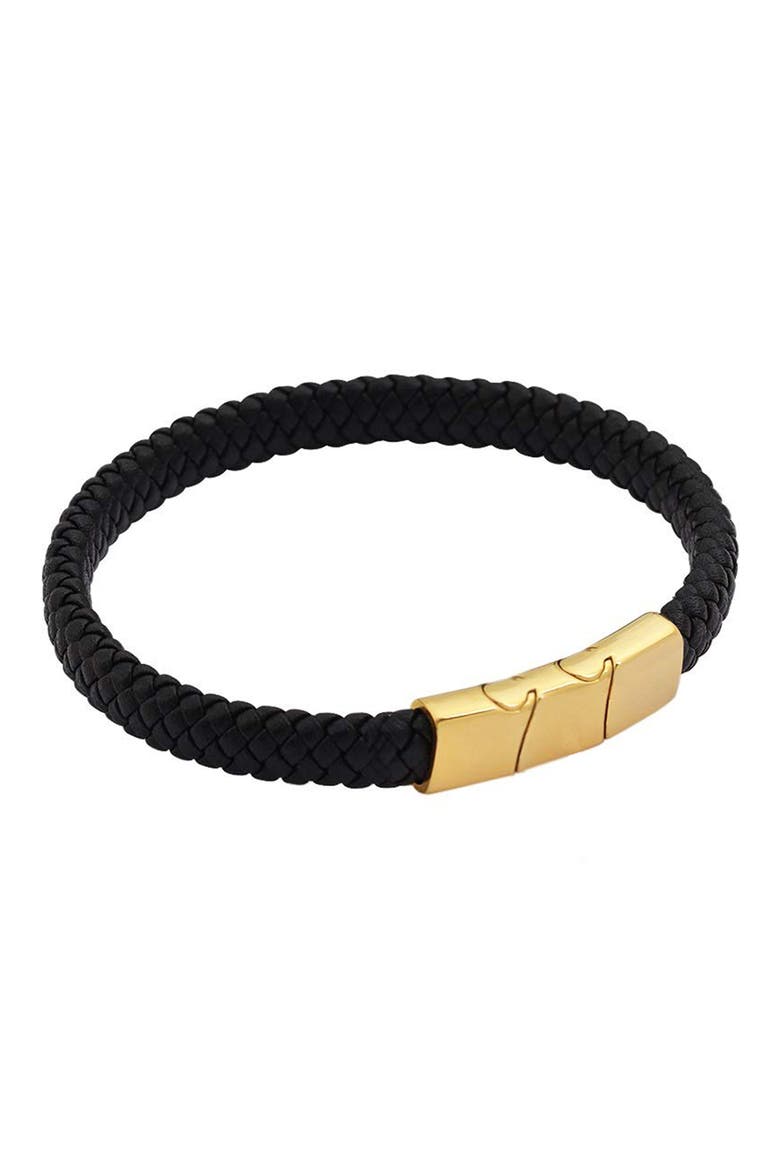 Men's Woven Leather Bracelet, Alternate, color, GOLD