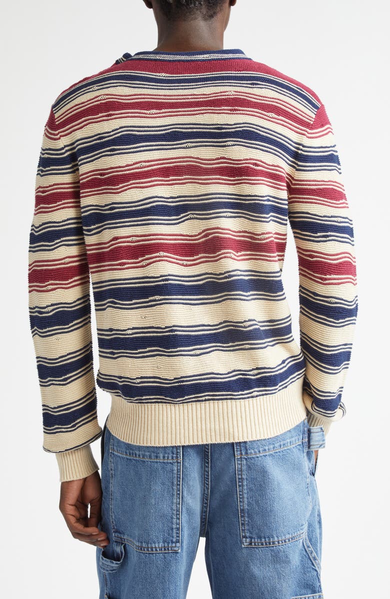 Bottega Veneta Distorted Stripe Linen & Cotton Sweater, Alternate, color, 2962 String/ Navy/ Merlot