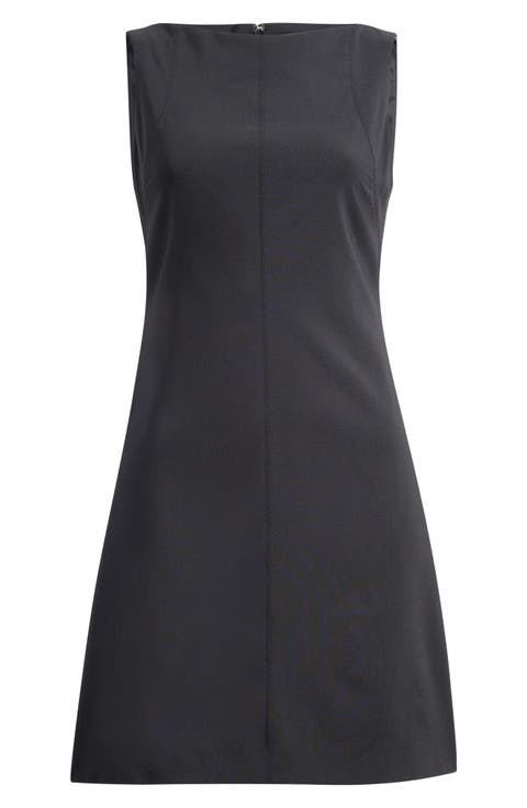 Stretch Wool Boat Neck Minidress