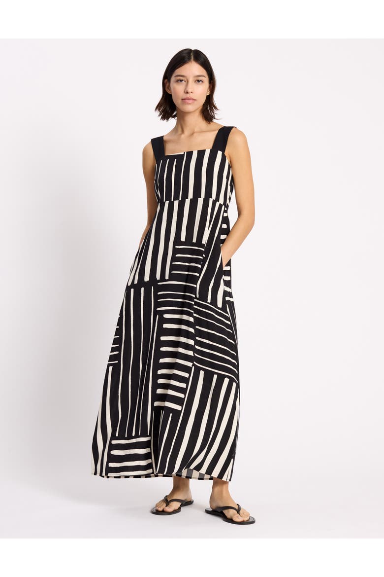 Patchwork Stripe Wide Strap Sundress, Main, color, Black