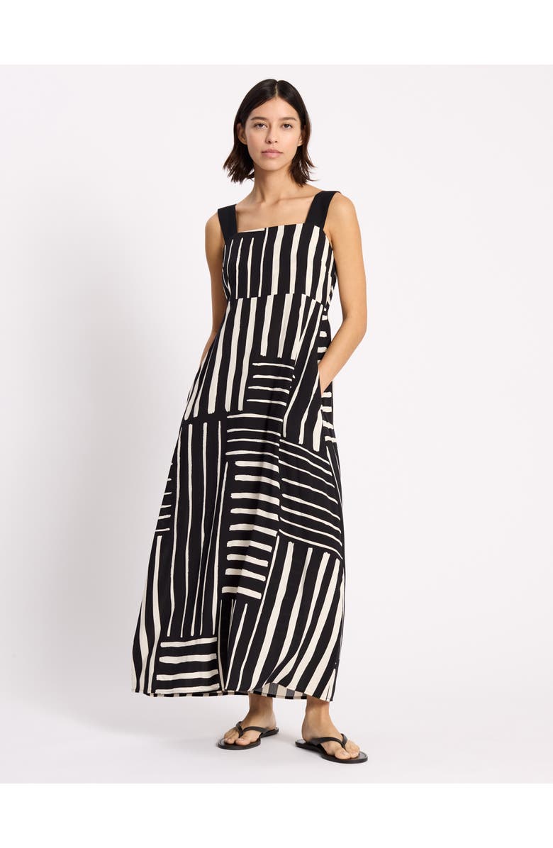 Albaray Patchwork Stripe Wide Strap Sundress, Main, color, Black