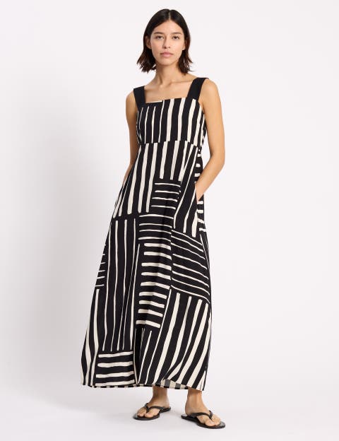 Patchwork Stripe Wide Strap Sundress