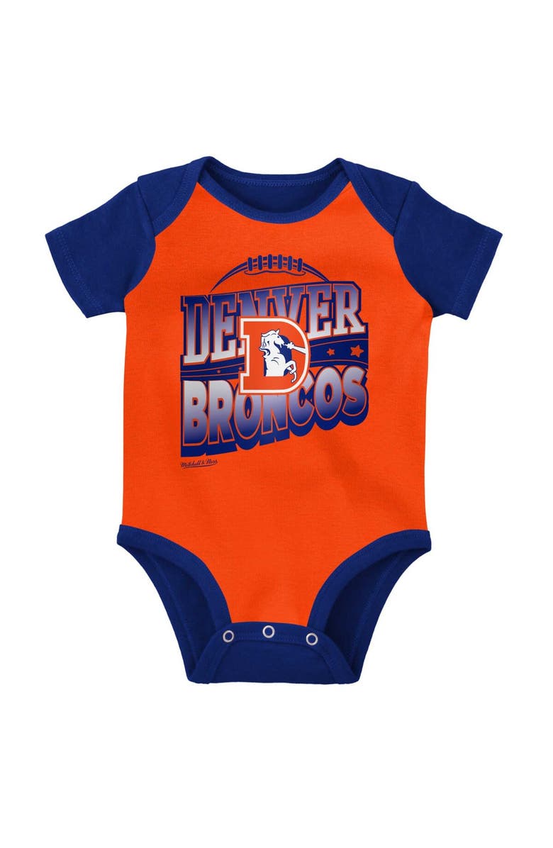 Mitchell & Ness Newborn & Infant Mitchell & Ness Orange/Royal Denver Broncos Throwback Big Score Bodysuit, Bib & Bootie Set, Alternate, color, 