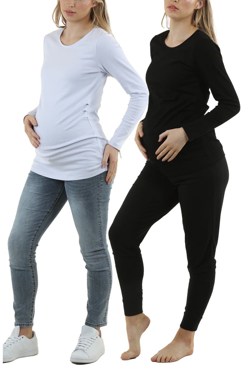 2-Pack Long Sleeve Maternity T-Shirts, Alternate, color, BLACK/ WHITE