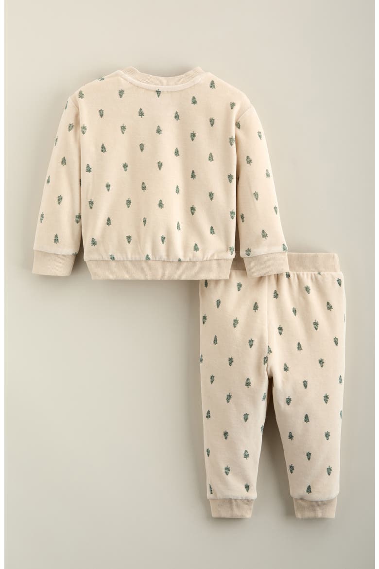 Print Velour Sweatshirt & Joggers Set, Alternate, color, BEIGE OATMEAL TREES