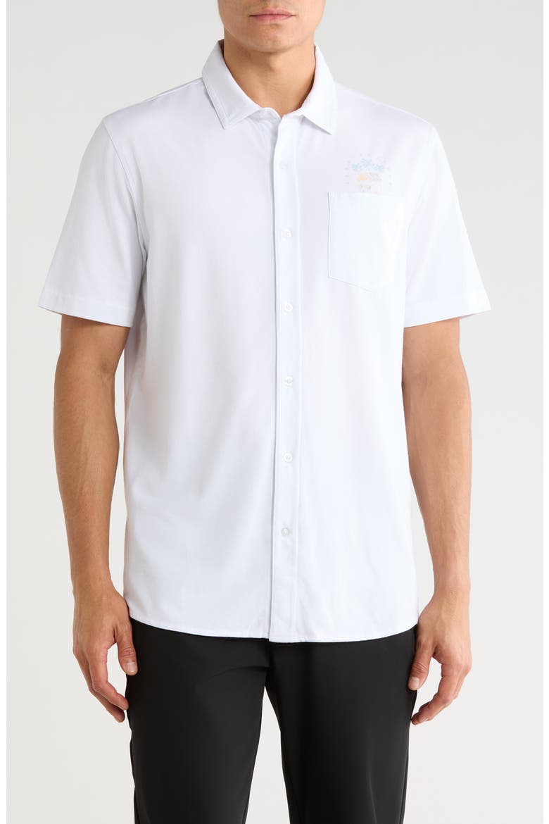 Poolside Pitcher Graphic Short Sleeve Button-Up Shirt, Main, color, WHITE