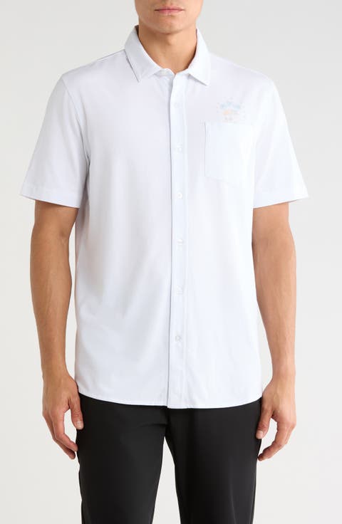 Poolside Pitcher Graphic Short Sleeve Button-Up Shirt