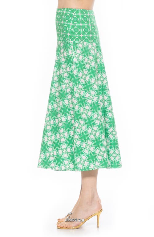 Alexia Admor Hadley Stretch Cotton Midi Skirt In Green Geo