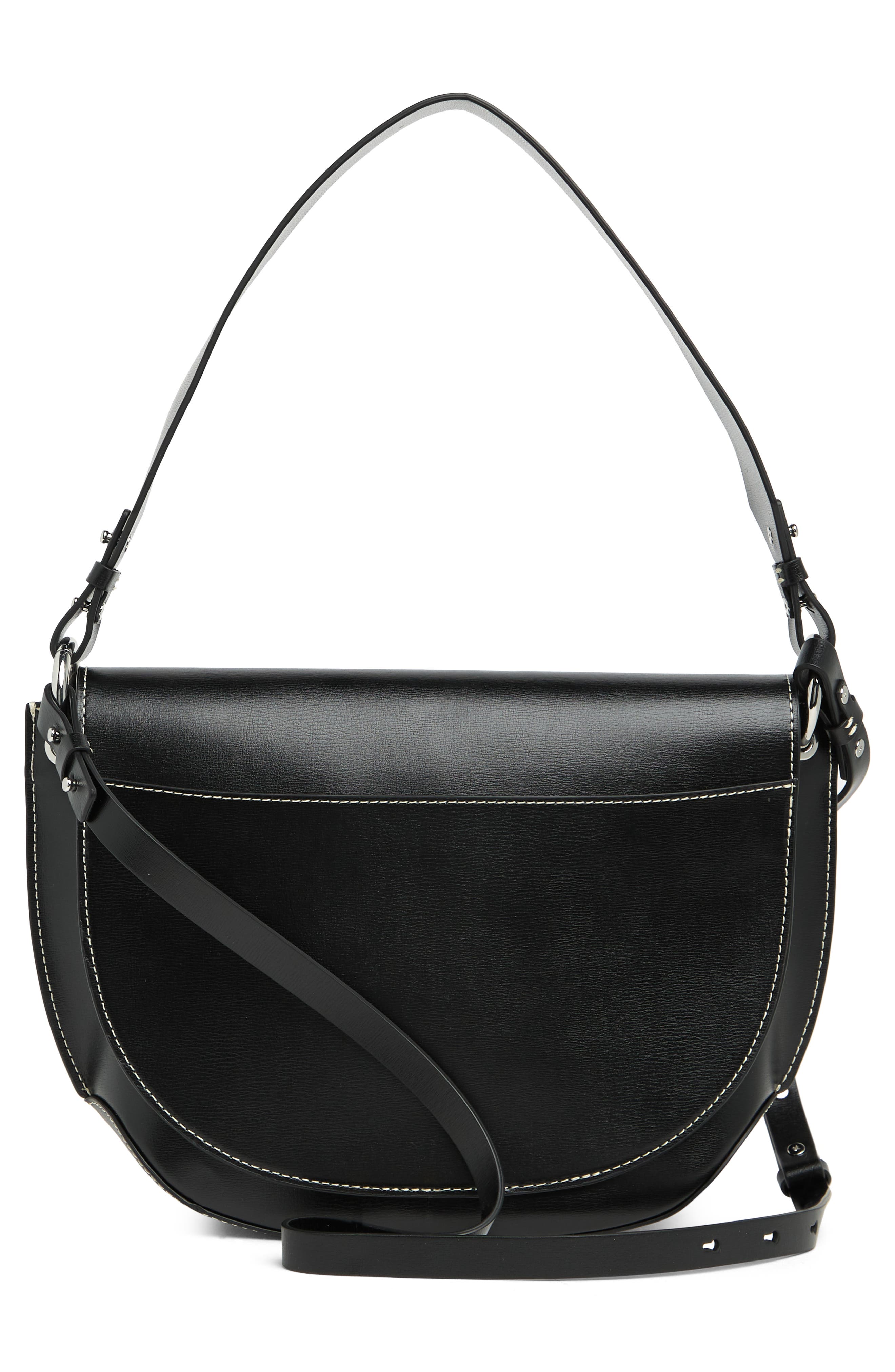 Ganni Banner Large Leather Saddle Bag, Alternate, color, 