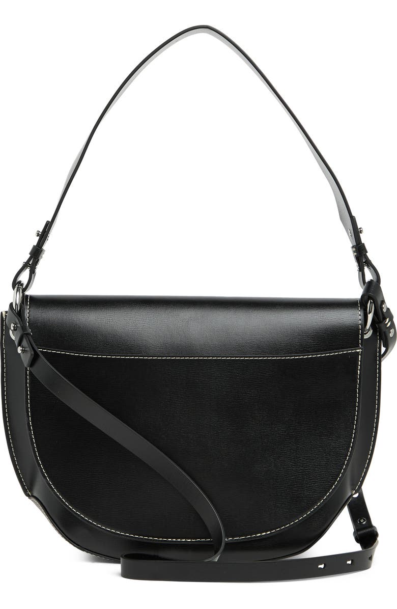 Ganni Banner Large Leather Saddle Bag, Alternate, color,
