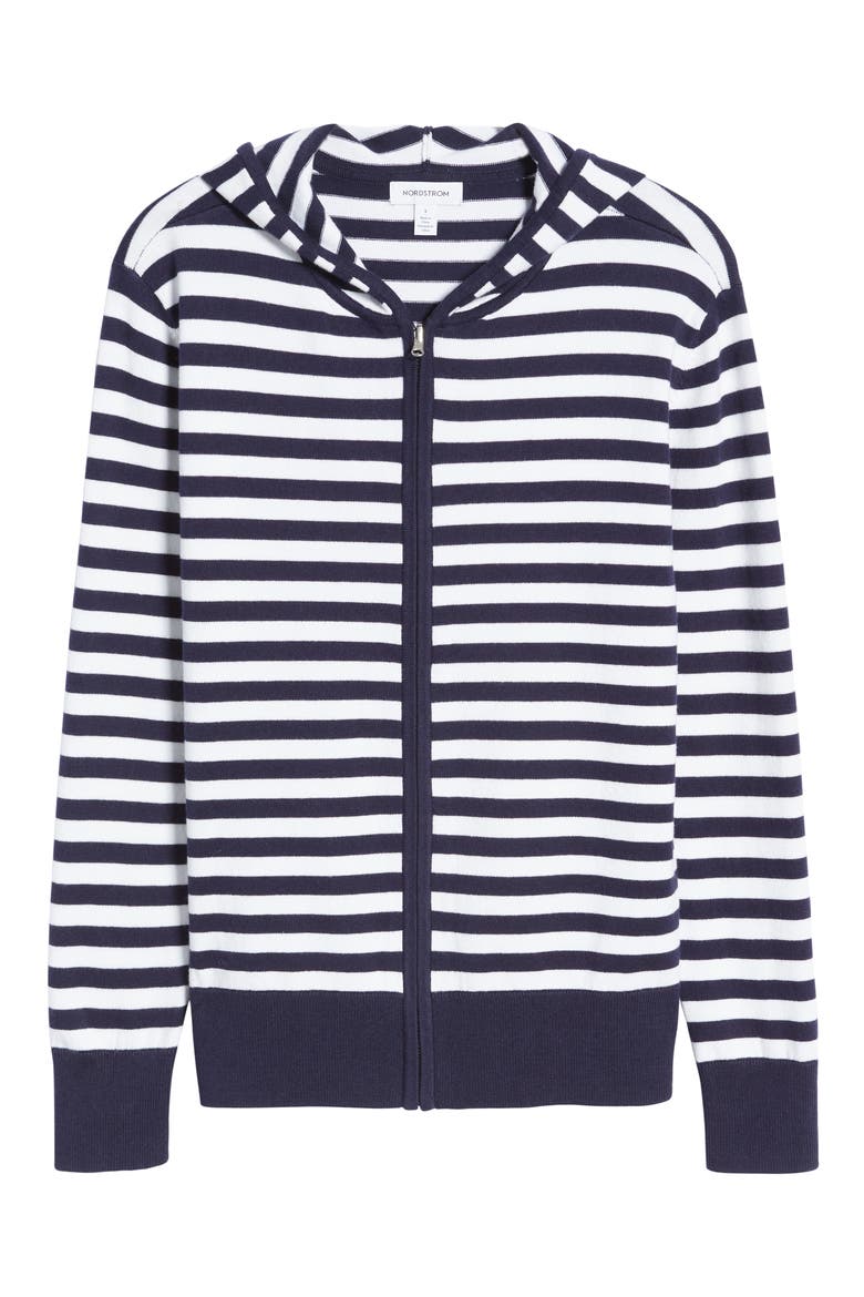 Zip Sweater Hoodie, Alternate, color, NAVY WHITE CHARM STRIPE