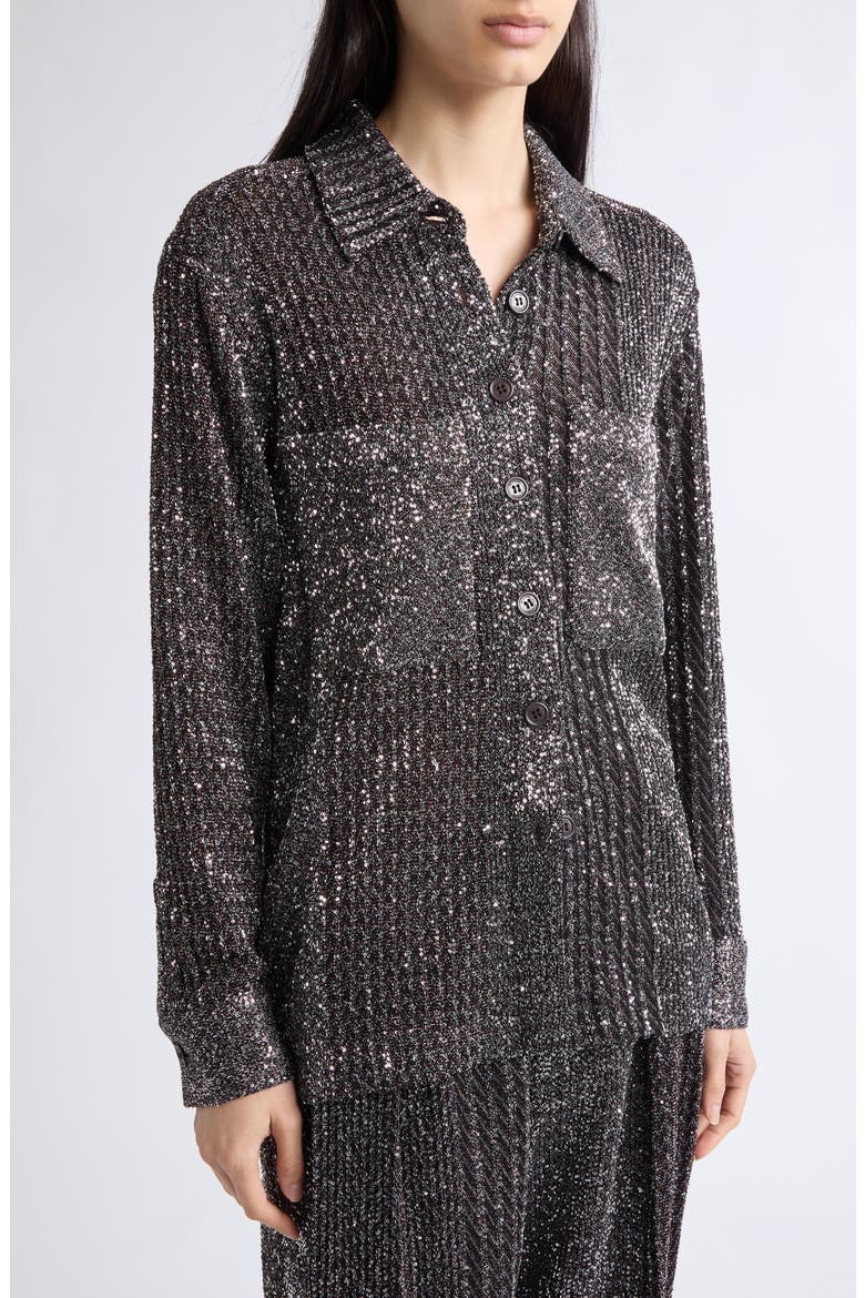 Sequin Long Sleeve Button Front Shirt, Alternate, color, S91TP-BLACK RUST AND SILVER