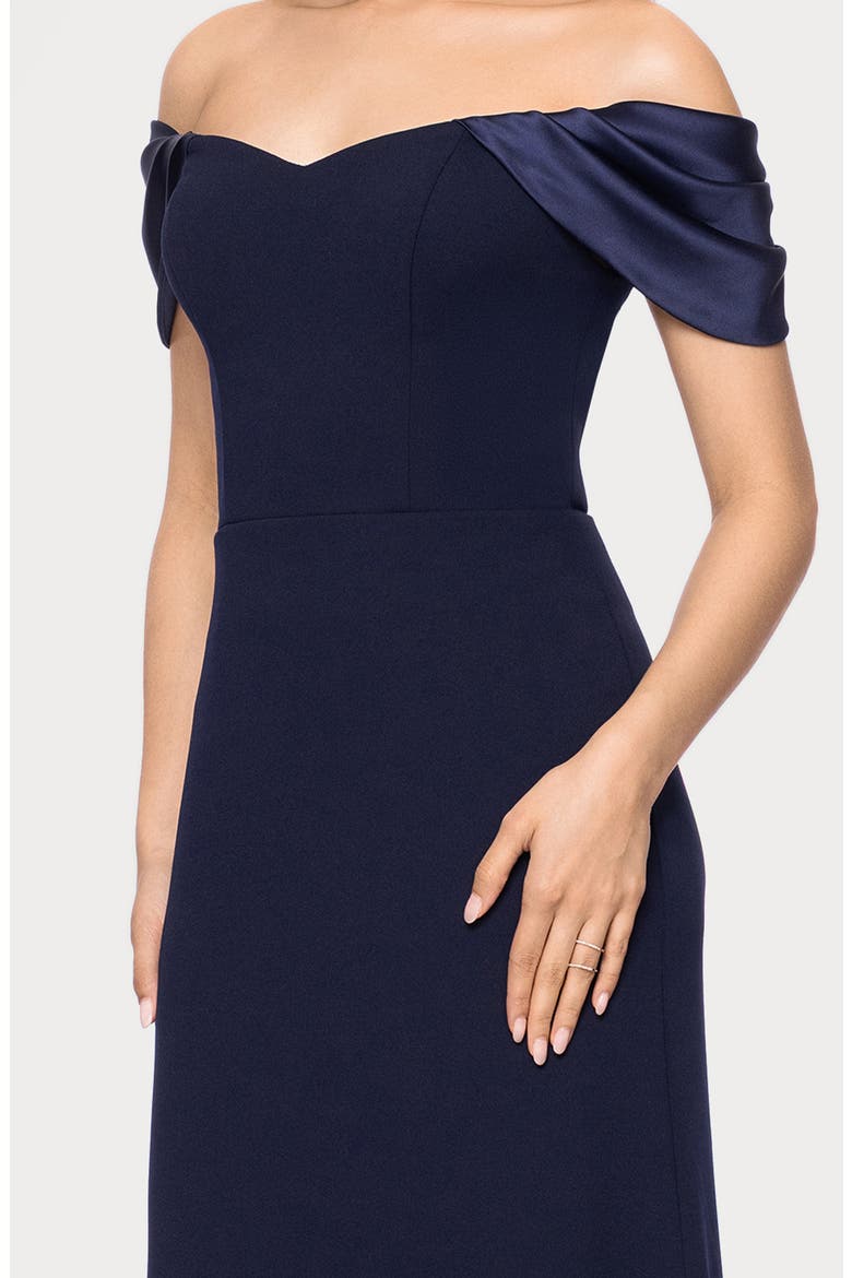 Off the Shoulder Scuba Knit & Crepe Mermaid Gown, Alternate, color, NAVY