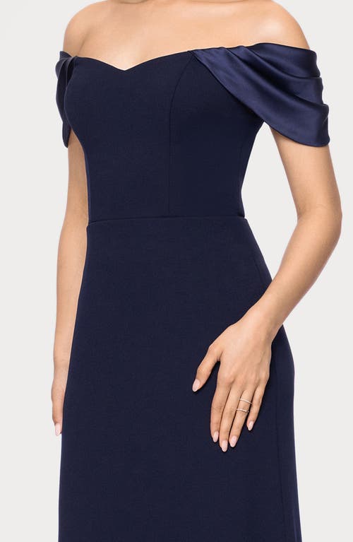 Blondie Nites Off The Shoulder Scuba Knit & Crepe Mermaid Gown In Blue