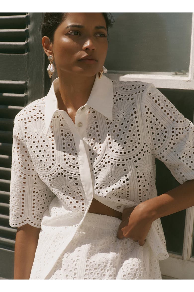 Cotton Broderie Shirt, Alternate, color, Ivory
