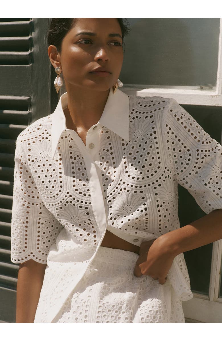 MINT VELVET Cotton Broderie Shirt, Alternate, color, Ivory