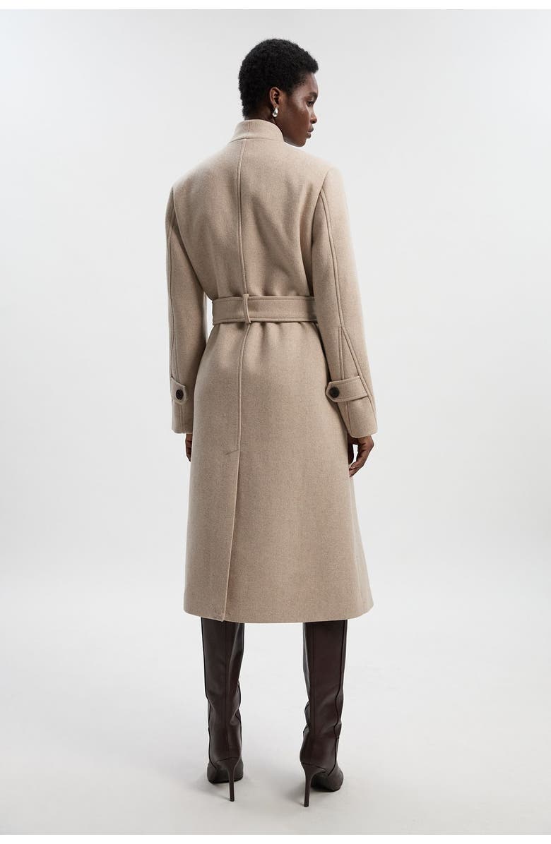 Karen Millen Wool Wrap Neck Tailored Belted Midi Coat, Alternate, color, Oatmeal