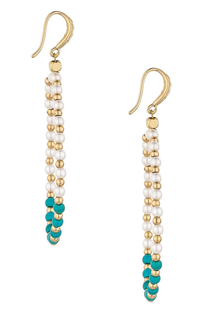 Ettika Imitation Pearl & Turquoise Beaded Teardrop Earrings, Alternate, color, Gold