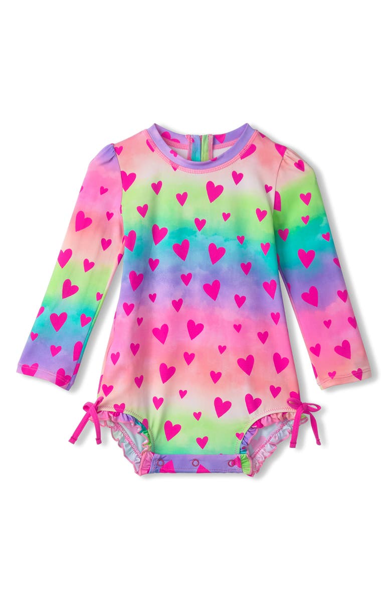 Hatley Kaleidoscope Hearts Long Sleeve Rashguard Swimsuit, Main, color, 