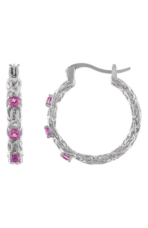 Sterling Silver Byzantine Gemstone Hoop Earrings