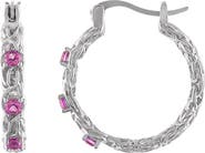 FZN Sterling Silver Byzantine Gemstone Hoop Earrings