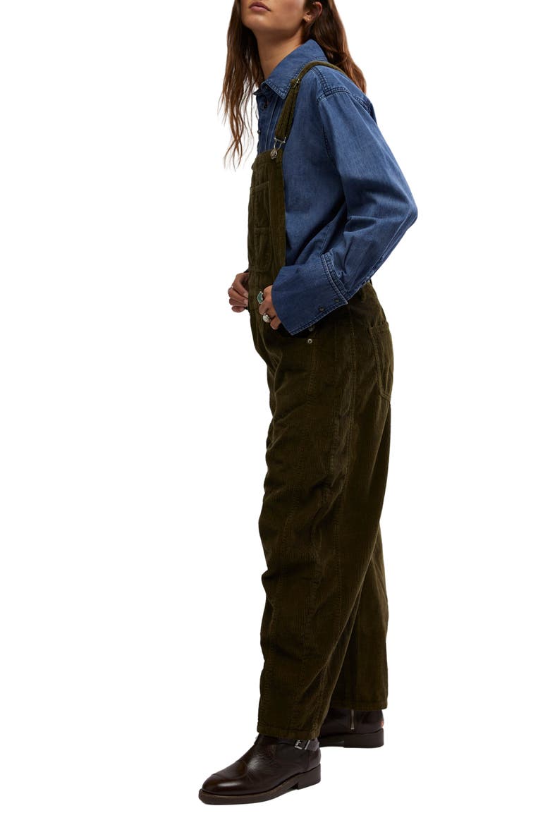 Good Luck Barrel Leg Corduroy Overalls, Alternate, color, FIR GREEN