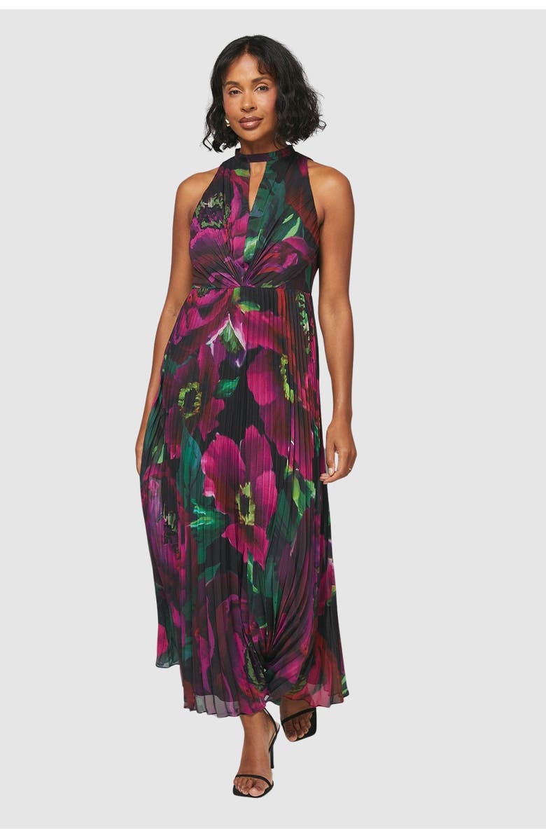 Wallis Floral Print Pleated Maxi Dress, Main, color, Black